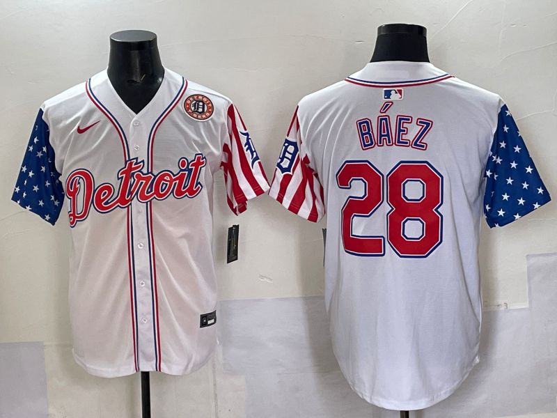 Men Detroit Tigers 28 Baez White National Flags 2025 Nike MLB Jersey style 4